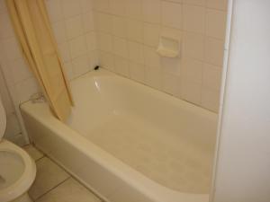 a bathroom with a white tub and a toilet at Garlic Farm Inn in Gilroy