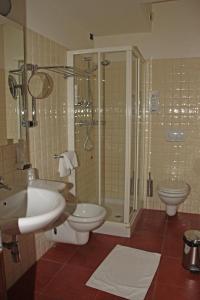 a bathroom with a sink and a toilet and a shower at Hotel Bed&Business in San Giovanni Teatino