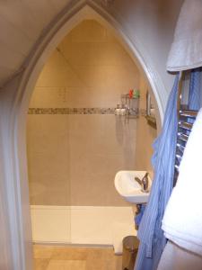 a bathroom with a shower and a sink at Dolphin House in Bath