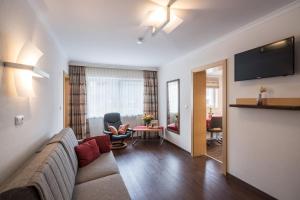- un salon avec un canapé et une télévision dans l'établissement Apartment Mozart, à Mayrhofen