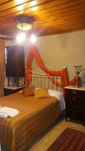 a bedroom with a large bed and a tv at Archontiko Pantou in Portaria