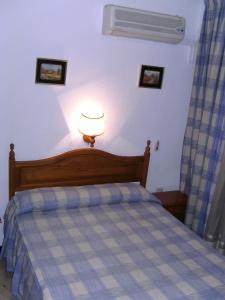 格拉納達的住宿－阿利坎特旅館，一间卧室配有一张床,上面有灯