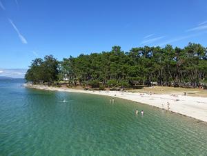grupa ludzi w wodzie na plaży w obiekcie Apartamentos Luis Antonio Mestre w mieście O Grove