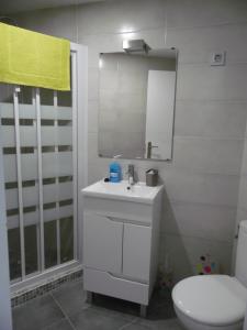 トレドにあるエル パティオ デ ミ カーサのバスルーム(白い洗面台、トイレ付)
