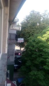 a view of a car parked outside of a building at Hostel Mlin Balkan in Skopje