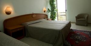 a bedroom with a bed and a chair and a window at Hotel Eden in San Domino