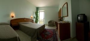 a bedroom with a bed and a tv and a mirror at Hotel Eden in San Domino