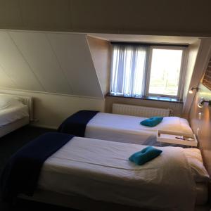 Cette chambre comprend 2 lits et une fenêtre. dans l'établissement Hotel Restaurant, à Anloo