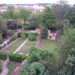 uma vista aérea de um jardim com arbustos e árvores em Residence du marche em Jonzac