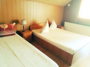 Un pat sau paturi într-o cameră la Pensiunea Vasilescu