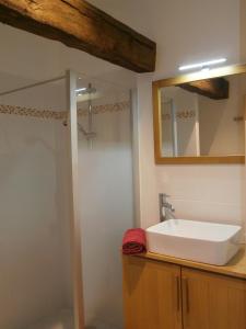 y baño con lavabo y ducha. en la chomiarde, en Saint-Médard-de-Presque