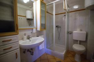 ein Badezimmer mit Waschbecken, Dusche und Toilette in der Unterkunft Apartments Panoramic in Lovran