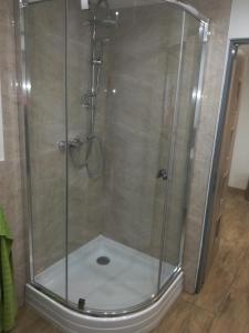 eine Dusche mit Glaskabine im Bad in der Unterkunft Apartmán Katka in Sučany
