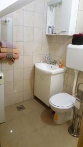 a bathroom with a white toilet and a sink at Holiday Home Ana in Prvić Luka