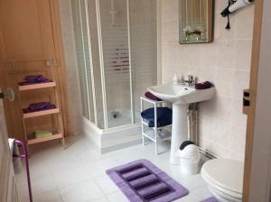 a bathroom with a sink and a shower and a toilet at la Tourelle en Normandie in Saint-Pierre-Église