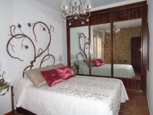 een slaapkamer met een bed en een grote spiegel bij Columbaira in Colomera