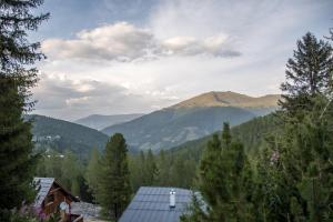 Blick auf einen Berg mit einem Haus und Bäumen in der Unterkunft Appartment Krassnig in Turracher Hohe