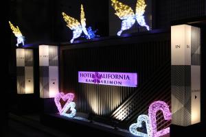 a display of light sculptures of butterflies and hearts at Hotel California Kaminarimon (Adult Only) in Tokyo