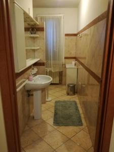 uma casa de banho com um lavatório e um chuveiro em Ca' Le Rose em Bagnolo San Vito