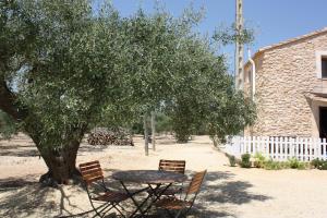 a table and chairs under a tree in a yard at Cau d'Amor in L'Ampolla