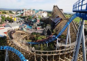 an aerial view of a roller coaster at a theme park at le bonheur est parfois cache dans l'inconnu in Sélestat