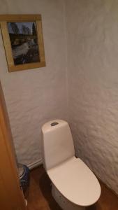 a bathroom with a white toilet with a picture on the wall at Järva Jahindusklubi HOSTEL in Paide