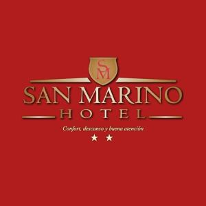 logotipo del hotel San Marino sobre fondo rojo en Hotel San Marino en Venado Tuerto