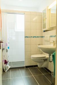リンテルンにあるFerienwohnung Schermerのバスルーム(トイレ、洗面台、シャワー付)