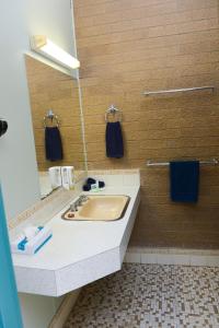 bagno con lavandino e specchio di Portland Retro Motel a Portland