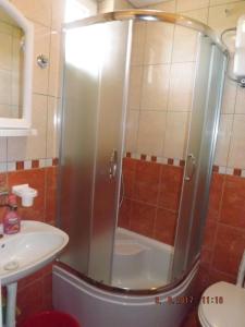 una doccia con una porta in vetro in un bagno di Apartments Marija a Divčibare