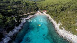 an aerial view of a beach and a river at Apartments Marijana in Zavalatica