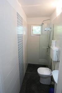 a bathroom with a toilet and a shower and a sink at Apartment Sidro in Poreč