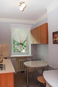 uma cozinha com uma mesa e uma janela em Apartments on Moskovskaja em Dnipro