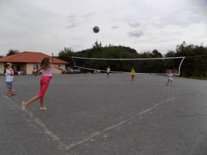 un grupo de niños jugando con una pelota de voleibol en Holiday House Adrelot en Heřmaničky