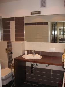 グダニスクにあるApartament Nadmorski Jelitkowoのバスルーム(洗面台、鏡、トイレ付)
