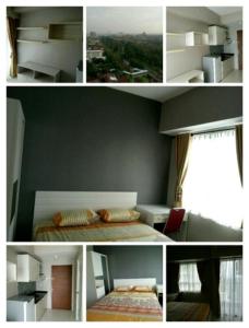 uma colagem de fotos de um quarto com uma cama e uma janela em DSR Apartment Margonda Residence 5 em Depok
