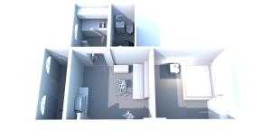 a rendering of a bathroom with blue walls at Apartman Katka in Poprad