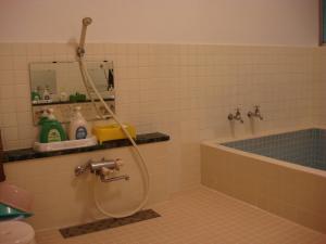 a bathroom with a shower and a bath tub at Shukubo Kanbayashi Katsukane in Tsuruoka