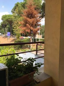 Blick auf einen Park vom Balkon eines Gebäudes in der Unterkunft Hotel Ebe in San Piero a Sieve