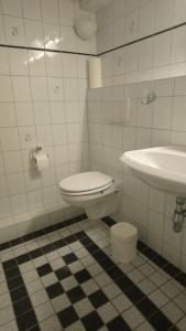 uma casa de banho com um WC e um lavatório em Ferienwohnung Thimm em Bad Krozingen