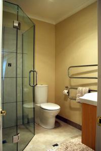 ティマルにあるNelson Heights Bed & Breakfastのトイレとガラスのシャワー付きのバスルーム +17枚の写真