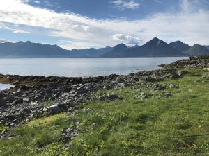 MelbuにあるSiløya Basecampの山を背景とした大量の水