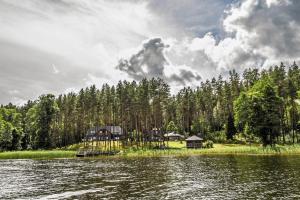 a house on the shore of a body of water at Vila Tauragnas in Varniškės I