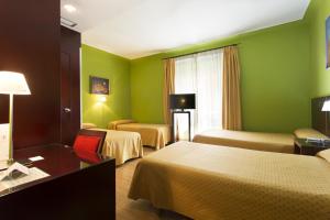 a hotel room with two beds and green walls at Hotel Carlos V in Granada