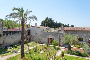 una casa con una palma in un cortile di B&B Masseria Dei 12 Granai a Minervino di Lecce