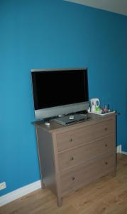 a tv on top of a dresser in a room at L'Horizon des Landes in Doazit