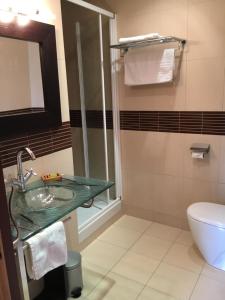 a bathroom with a sink and a toilet at Hotel Dom in Organyà