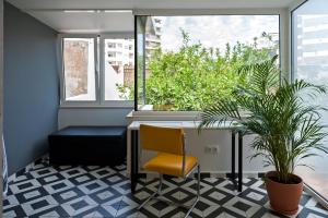a room with a desk and a chair and plants at Lemon Tree Stay in Faro