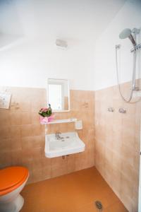 リミニにあるHotel Latiniのバスルーム(トイレ、洗面台、シャワー付)