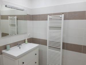 W łazience znajduje się umywalka i lustro. w obiekcie AleKS friendly house w mieście Canale